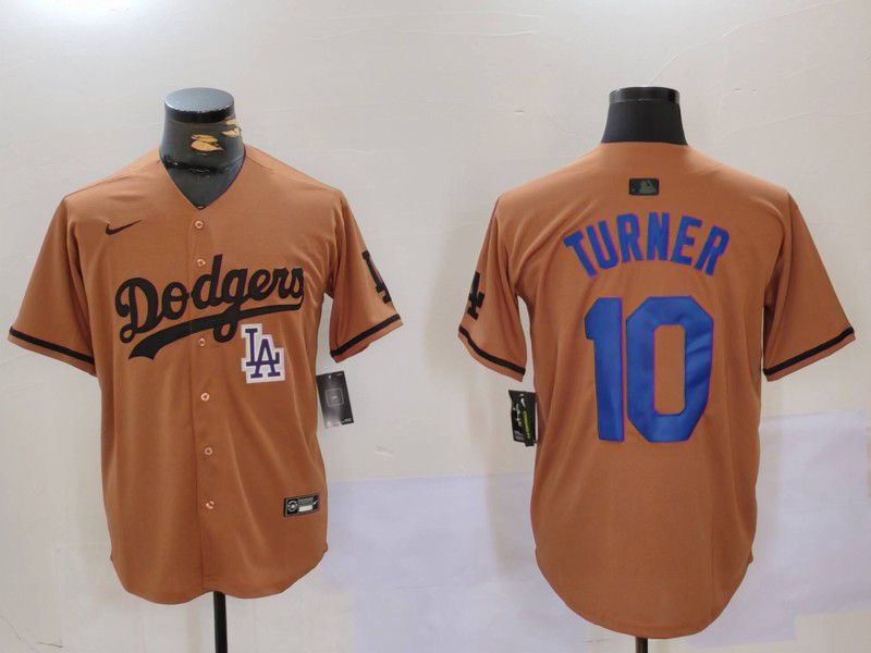 Men Los Angeles Dodgers #10 Turner army green joint name 2024 Nike MLB Jersey style 2->los angeles dodgers->MLB Jersey